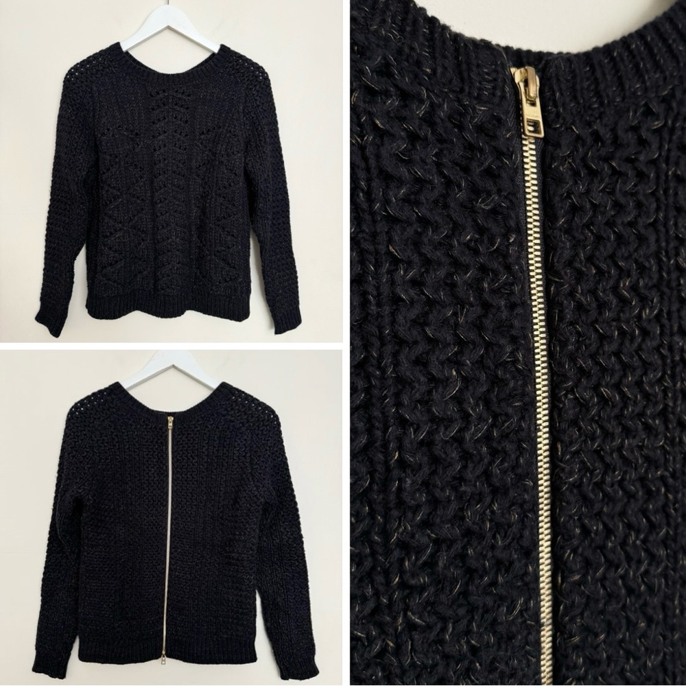 AllSaints Spitalfields Clara Jumper Black Gold Chunky Cardigan Sweater Size 4